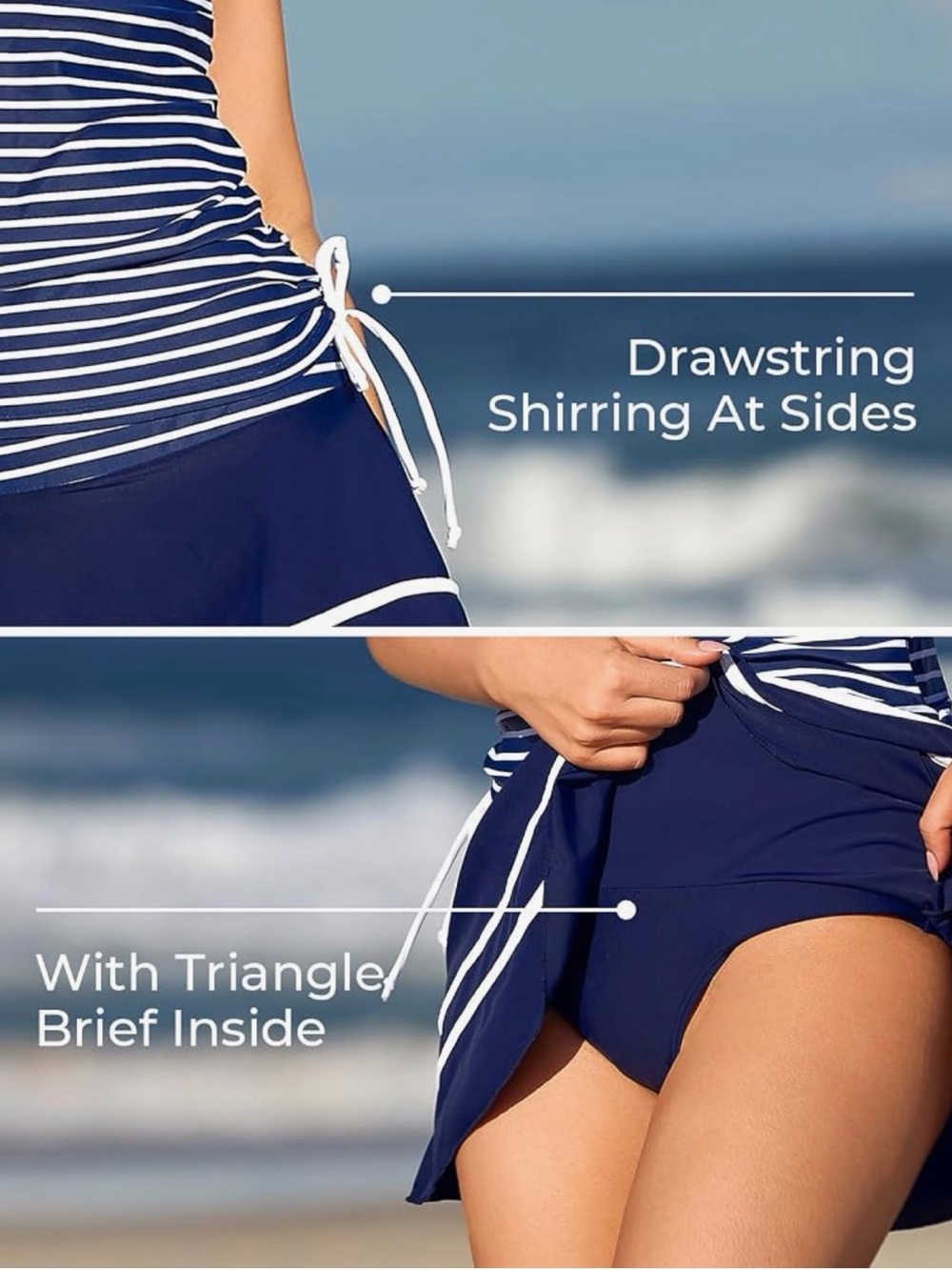 Amazon Navy and White Striped Tankini Two-Piece Swim Set size Lg - Picture 2 of 12